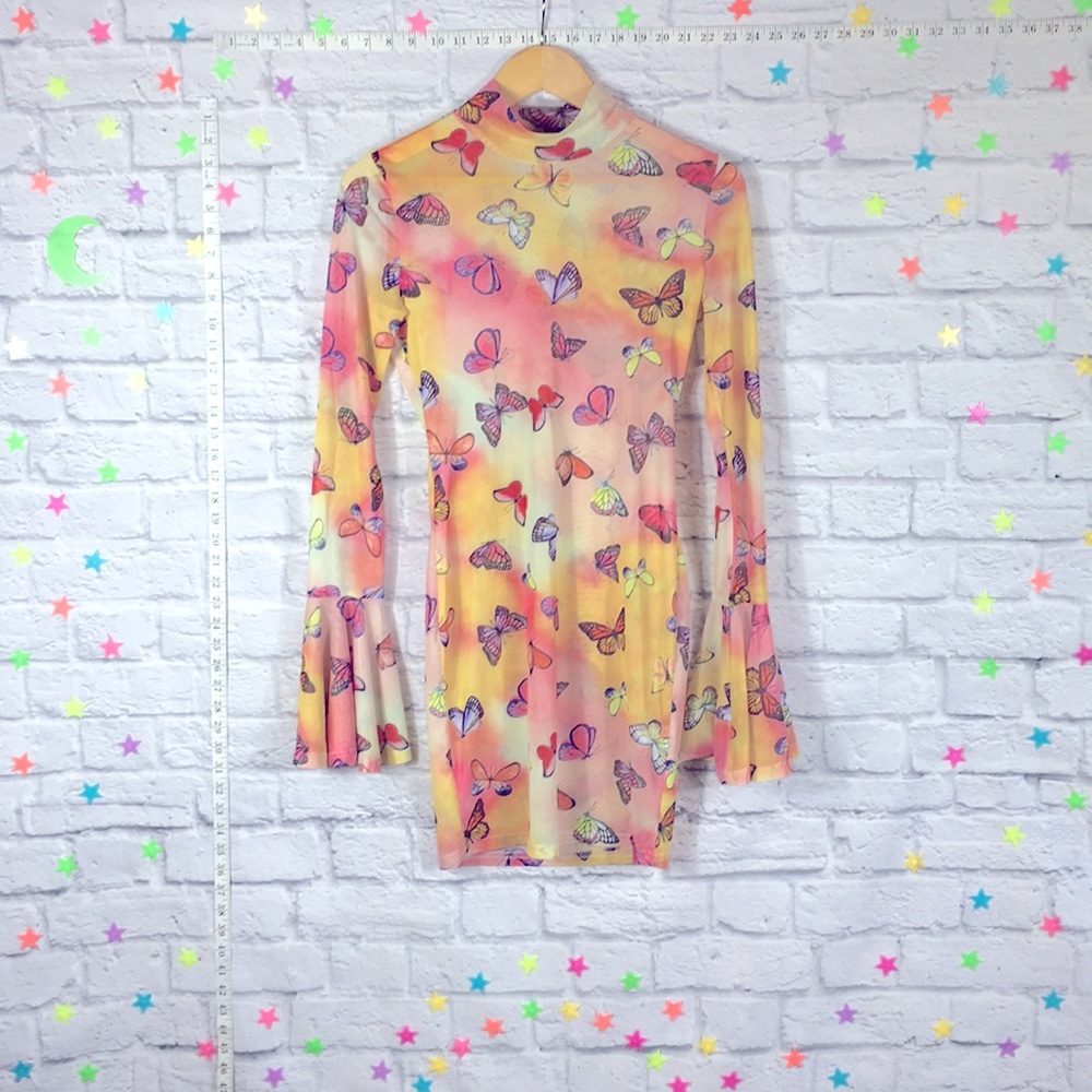 NWOT Butterfly Yellow & Red Mesh Dress Small
